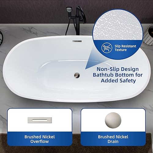 Vista 34 de WOODBRIDGE Bañera de acrílico independiente de 67 "bañera contemporánea de remojo blanco con desbordamiento y drenaje negro mate, BTA1528-MB Mate