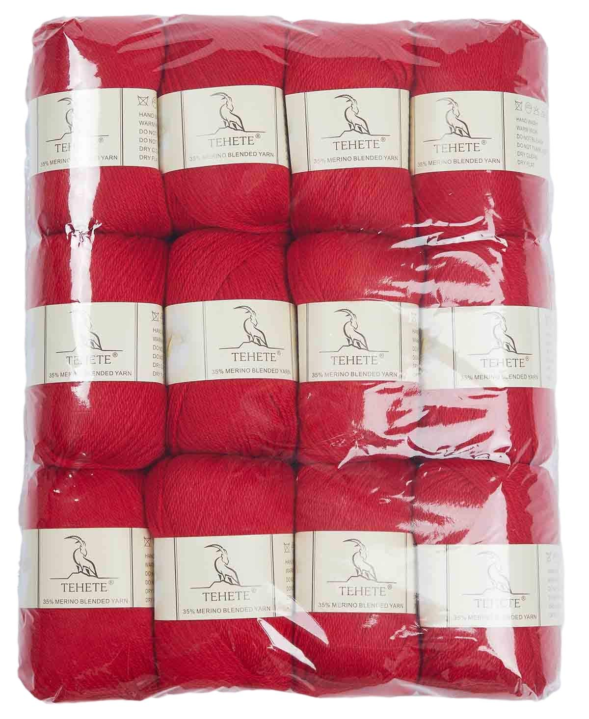 Merinowolle 12x50g 3-lagig weiches Handstricken Häkelgarn für Pullover, Schal, Leggings, Handschuhe, Socken (12 Knäuel, Rot)
