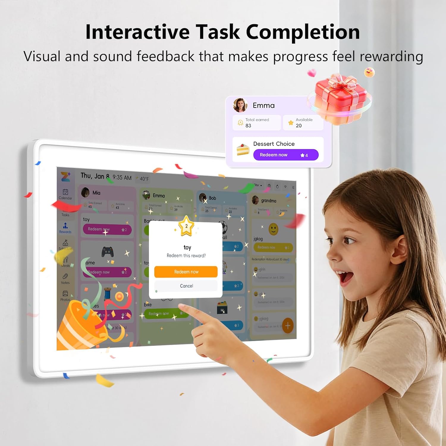Kinstone Digital Calendar 15.6" Smart Family Wall Touchscreen Display with Multi Calendar Sync, Chore Chart, Task List, Meal Planner, Digital Photo Frame, Wi-Fi, Wall or Desk Mount, White