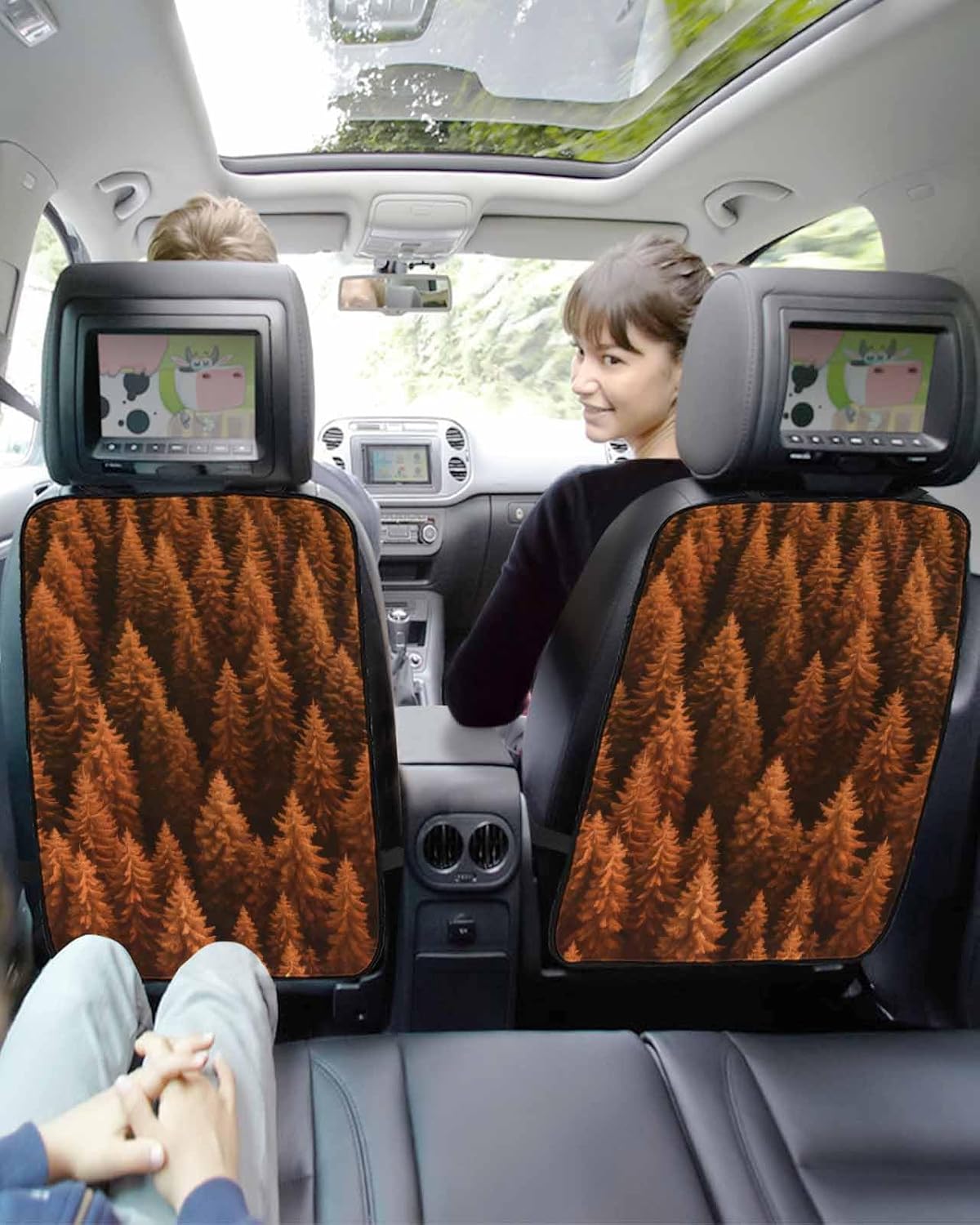 T&H XHome Car Seat Protector, 2 Pack Kick Mats Back Seat Protector Summer Orange Pine Trees Forest Waterproof Backseat Cover for Kids Universal Fit Automotive Interior Protectors