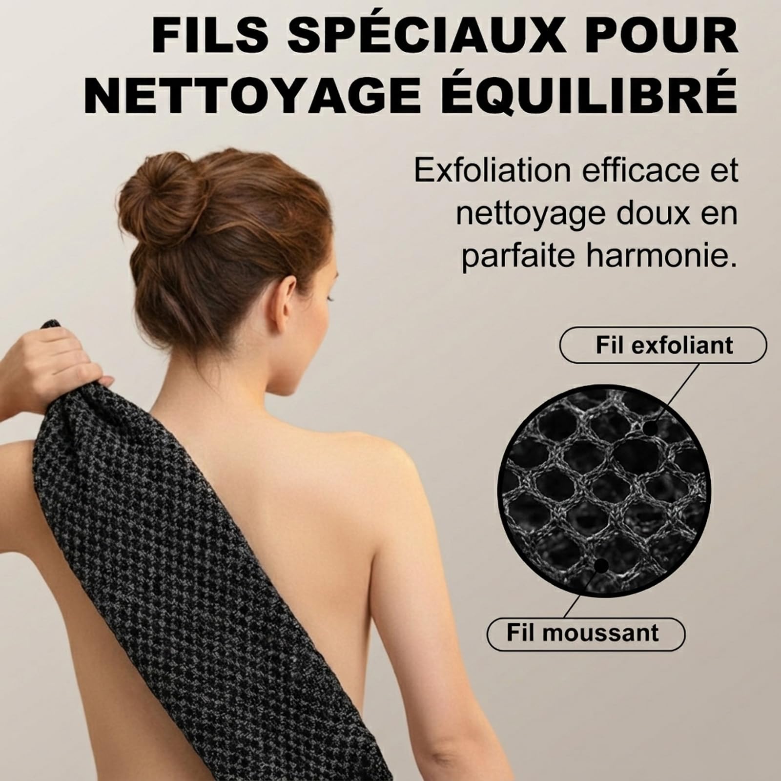 Serviette de Douche Exfoliante Ecovia en Fibres de Bambou et Charbon Actif – Exfoliation Douce, Séchage Rapide, Usage Quotidien(Profond-Noir*1pcs)