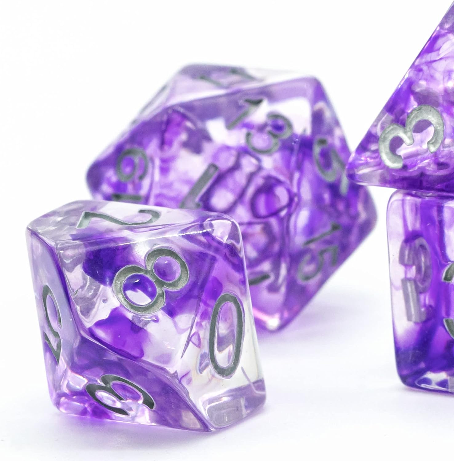 World of Dice Dice Set - Smoke Series - 7-Piece Pen and Paper Dice Starter Set for Dungeons and Dragons, DSA, Aborea, Cthulhu, and More (Purple)
