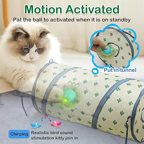Miniatura 2 de Pelota interactiva para gatos de interior, rodando rápidamente en túnel, juguete para gatos de movimiento con canciones, escondite y busca juguete