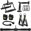 Cable Machine Attachments Set Combo, Heavy Duty Solid Steel LAT Pulldown Attachments with Exercise Handles & Ankle Straps, Home Gym Machine Accessories