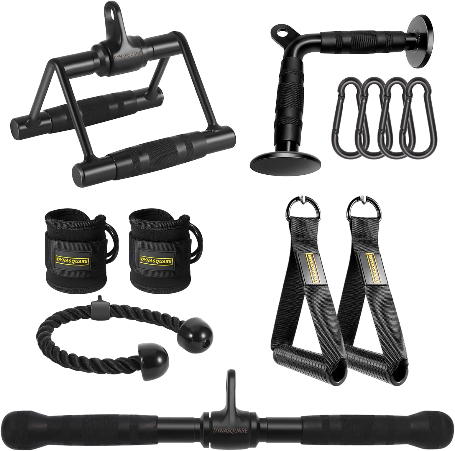 Cable Machine Attachments Set Combo, Heavy Duty Solid Steel LAT Pulldown Attachments with Exercise Handles & Ankle Straps, Home Gym Machine Accessories