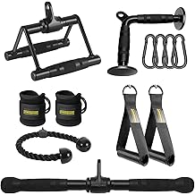 Cable Machine Attachments Combo, Heavy Duty Solid Steel LAT Pulldown Attachments with Exercise Handles &amp; Ankle Straps, Home Gym Machine Accessories