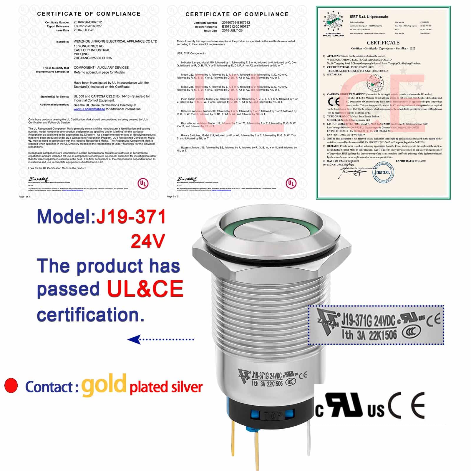 Snapklik.com : 2PCS 19mm Latching Push Button Switch 24V 1NO 1NC SPDT ...