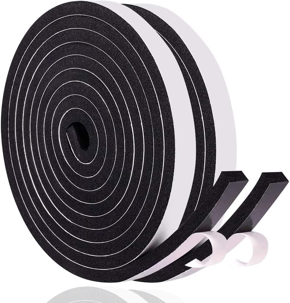 Adhesive Sponge Rubber Foam Tape,Sound Proof Weather Stripping Foam Tape for Gap Seal- 4 Rolls (W 12mm x T 6mm, 4m Long)