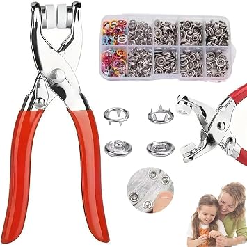100 PCS Invisible Colored Metal Buckle & Manual Pressure Pliers Kit, Sewing Kit with 100PCS Metal Buttons Manual Pliers Tool Included, Home Specific Sewing Kits for DIY, Crafts, and Repairs