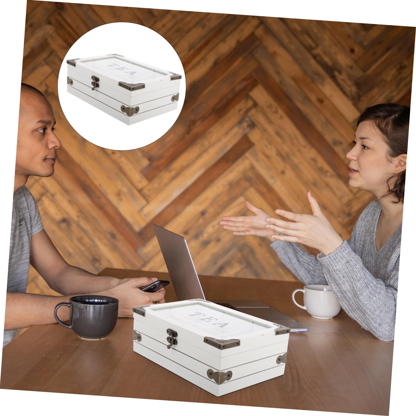 Scatola Portabustine da Tè in Legno Vintage con Coperchio, 6 Scomparti, Bianca, per Tenere le Bustine Asciutte e Fresche in Cucina