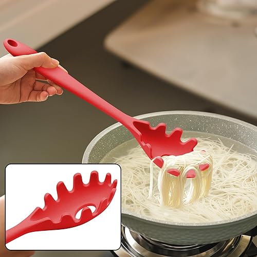 Miniatura 2 de Cucharas de cocina de silicona, resistentes al calor, cuchara ranurada de silicona grande para pasta, juego de cucharas sólidas para utensilios de