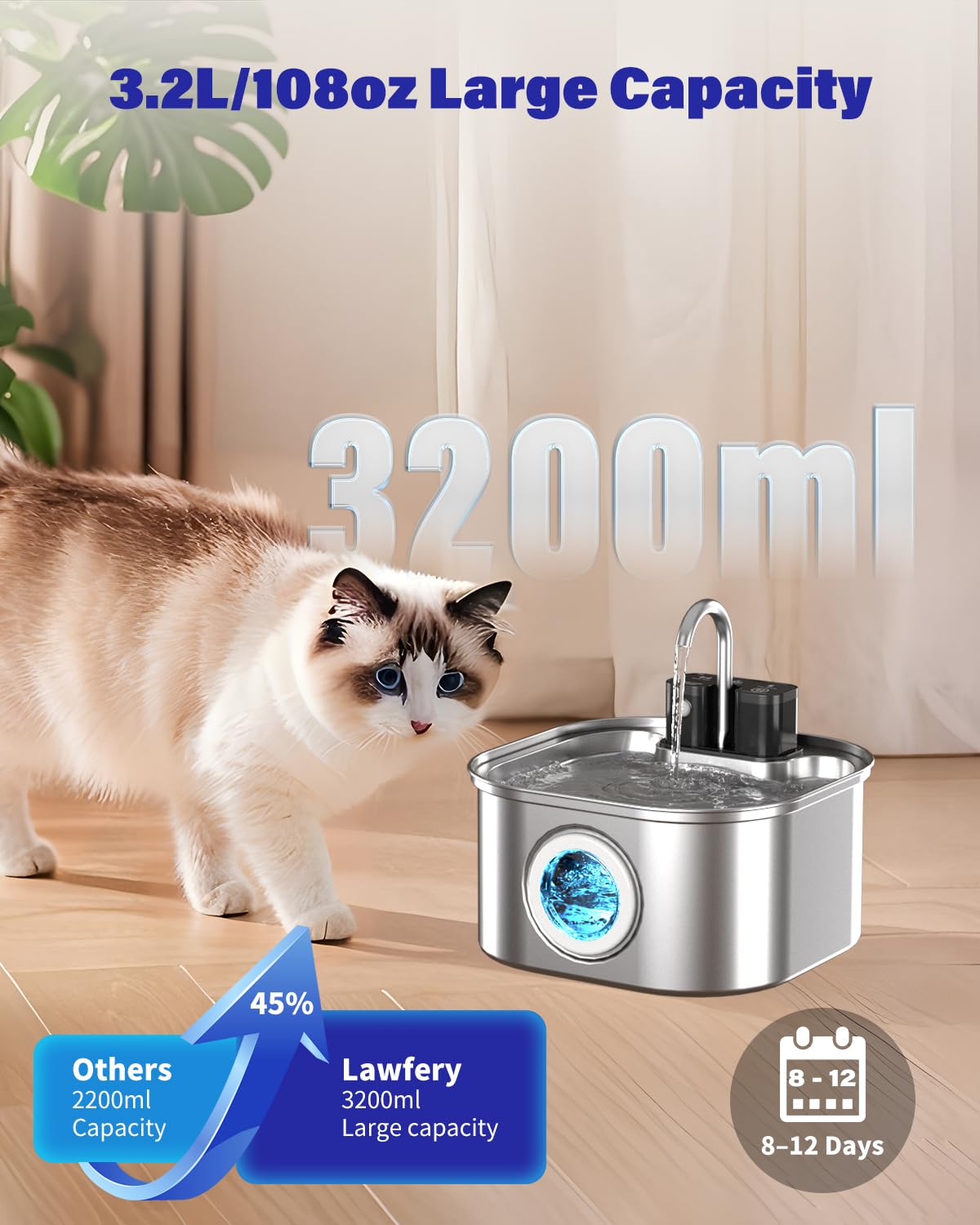 Cat Water Fountain Replacement Pump for 3.2L/108oz Wireless Stainless Steel Cat Fountains (SB05) - image 4