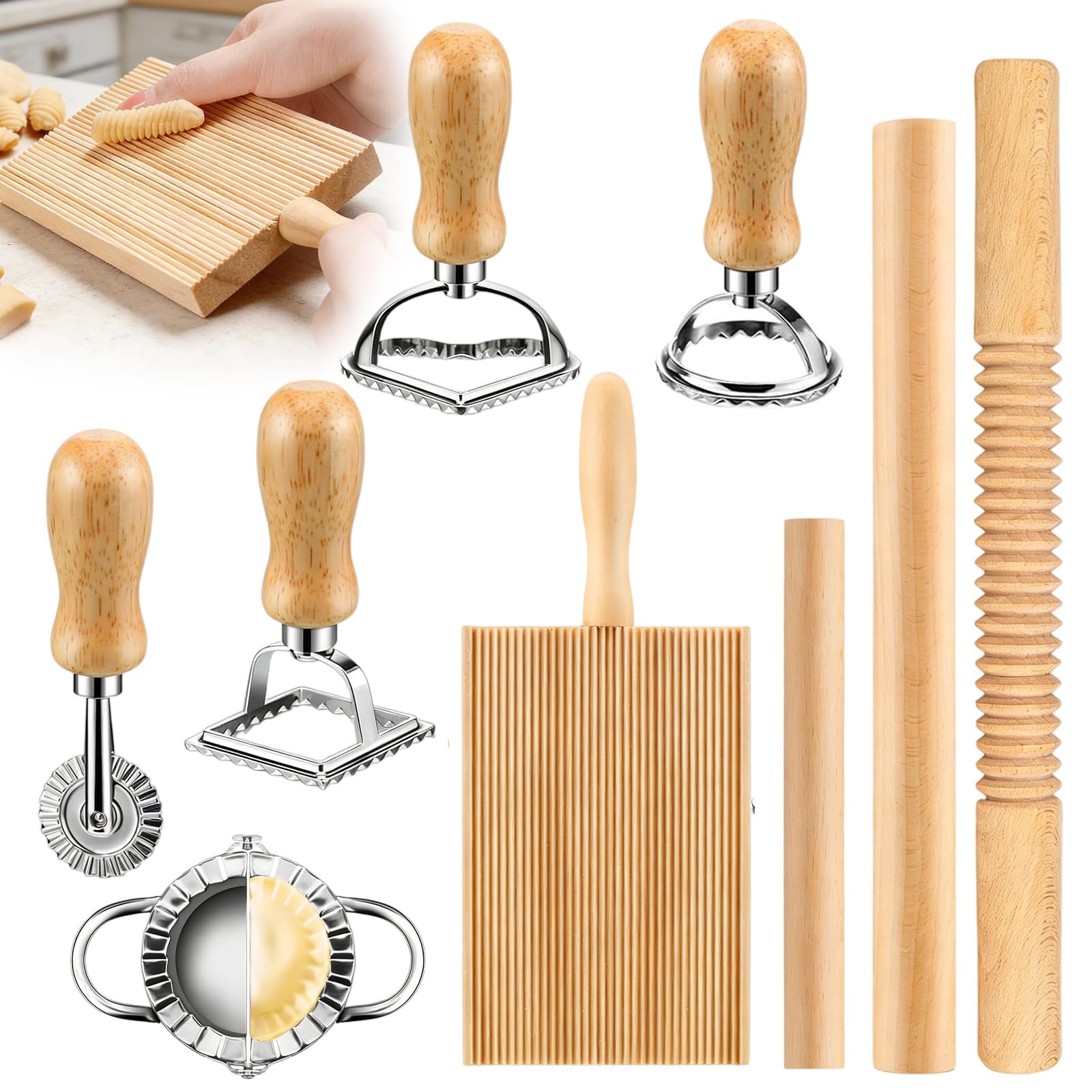 Set di 9 pezzi per la produzione di pasta, set di tagliapasta per ravioli, con tagliabri, tagliapaste, set di attrezzi per la produzione di pasta, per ravioli, per cucina e cottura