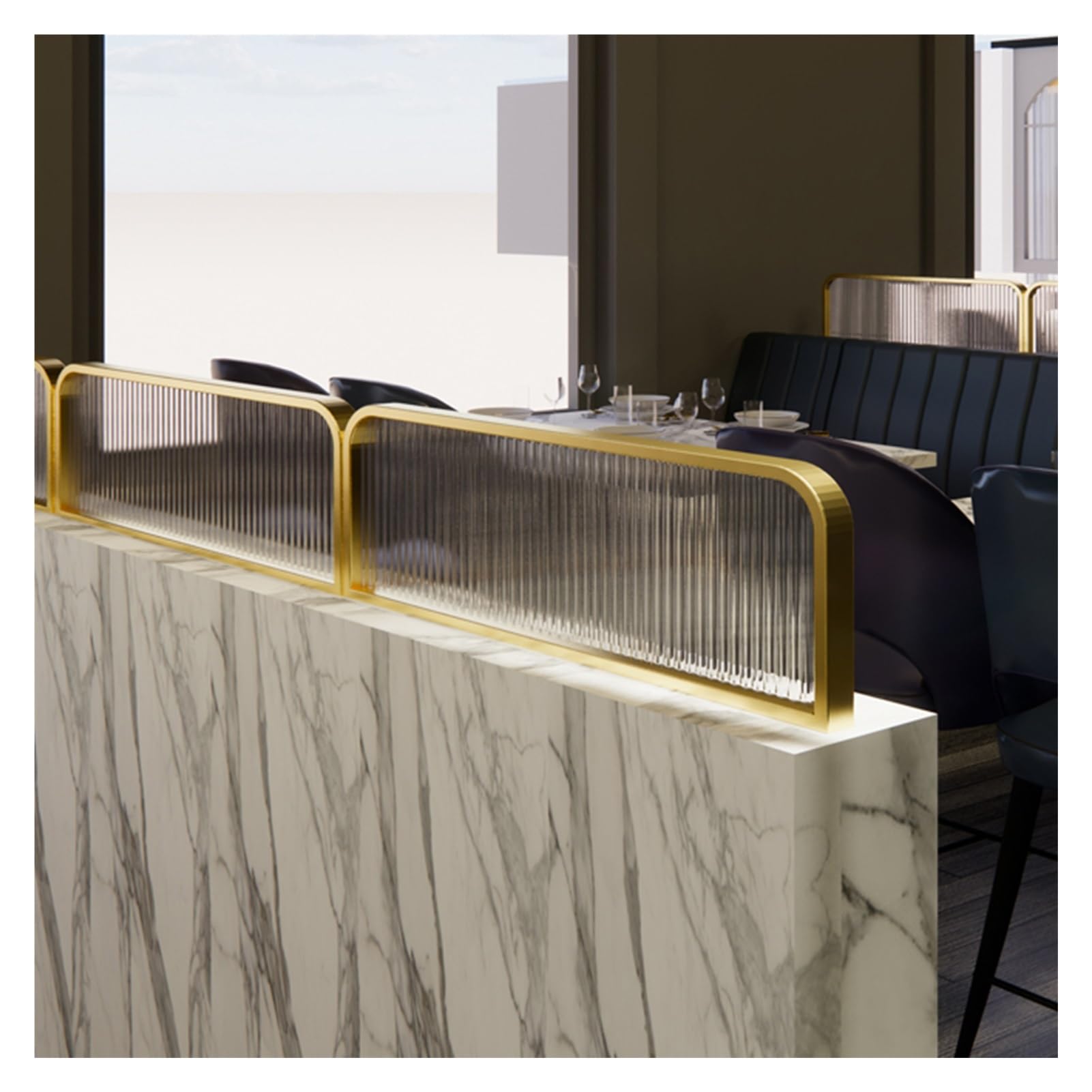 GDMDPTE Translucent Glass Decorative Partitions for Dining Areas Stylish Dividers for Restaurants Hot Pot Countertops and Desks 30x120cm Gold A Low Fence