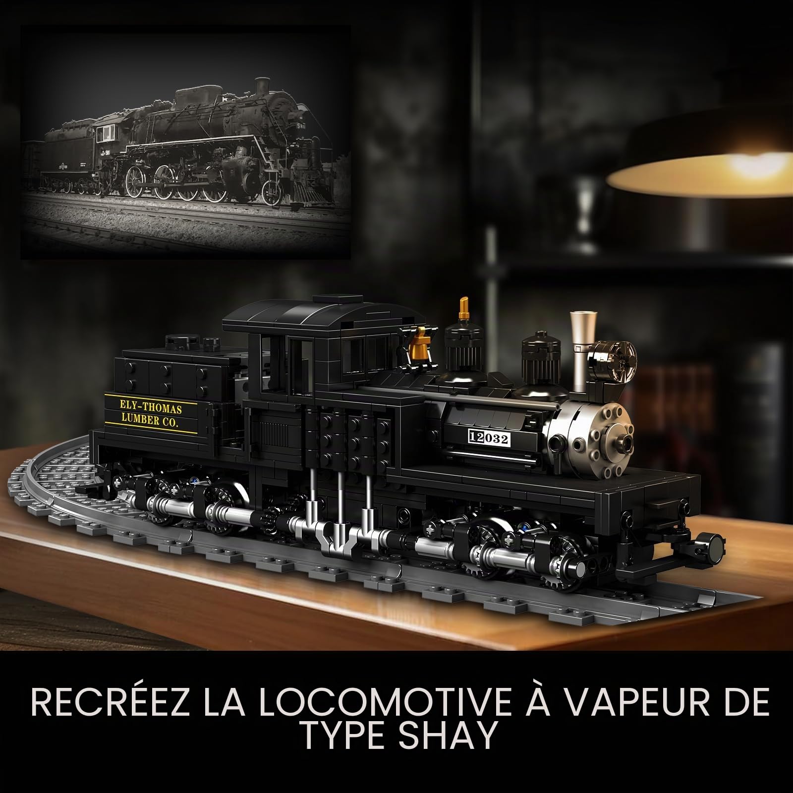 Mould King Kit de Blocs de Construction de Train technologique 12032, Bloc de Construction de Locomotive à Vapeur de Type Shay (880 pièces), modèle de Locomotive à Vapeur mécanique STEM pour garçons
