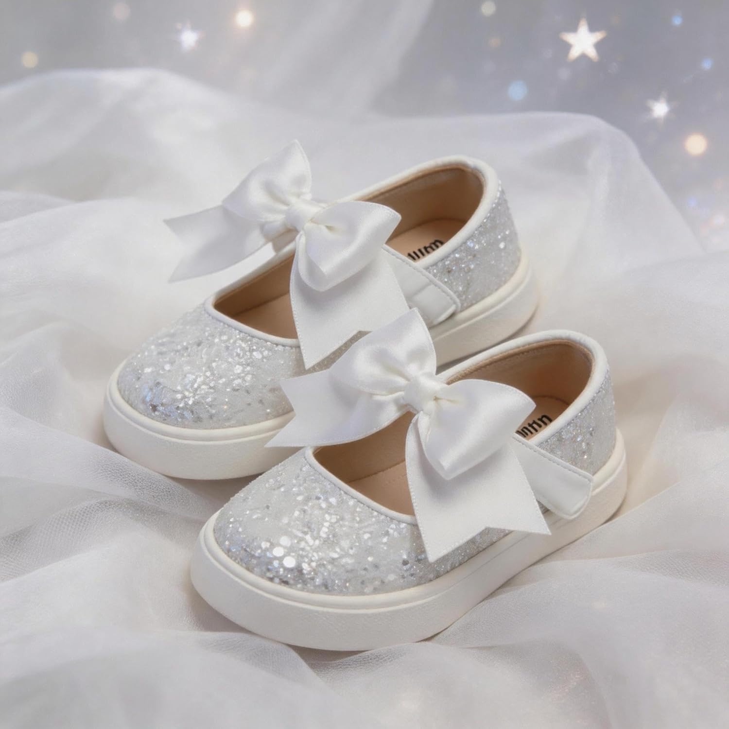 THEE BRON Girls Glitter Sneakers Comfy Fashion Shoes for Toddlers Easy Strap Closure