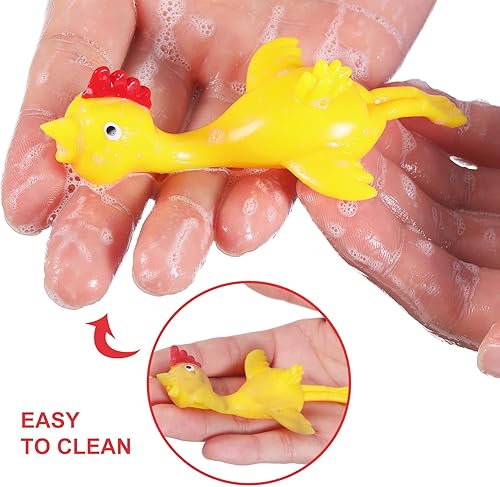 Miniatura 6 de Sumind Juguete de catapulta de pollo con tiro de cabestrillo de 32 piezas, juguete de pollo elástico volador para divertirse, actividades de fiesta