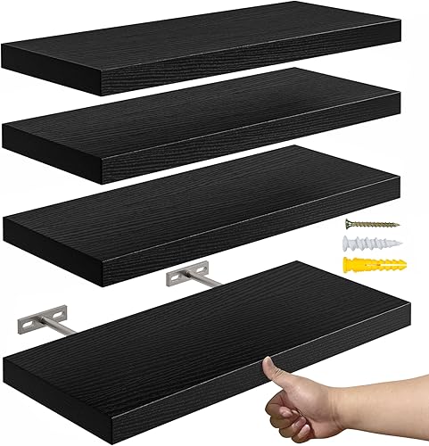 Miniatura 12 de Estantes flotantes de 23 pulgadas color marrón rústico para pared, estante de madera rústica para decoración de habitaciones, almacenamiento, Brwon