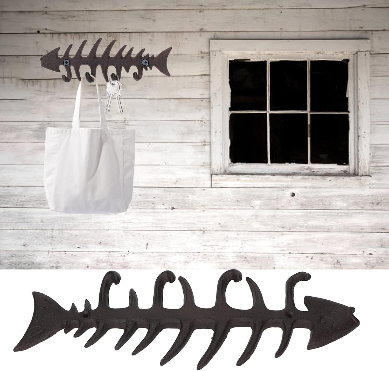 Fish Bones Towel Rack Wall Mounted, Hand Towel Holder with 4 Hooks, European Style Strong Metal Decorative Towel Rack for Home Kitchen Bathroom, Includes Screws for Easy Installati (7701O-3501)