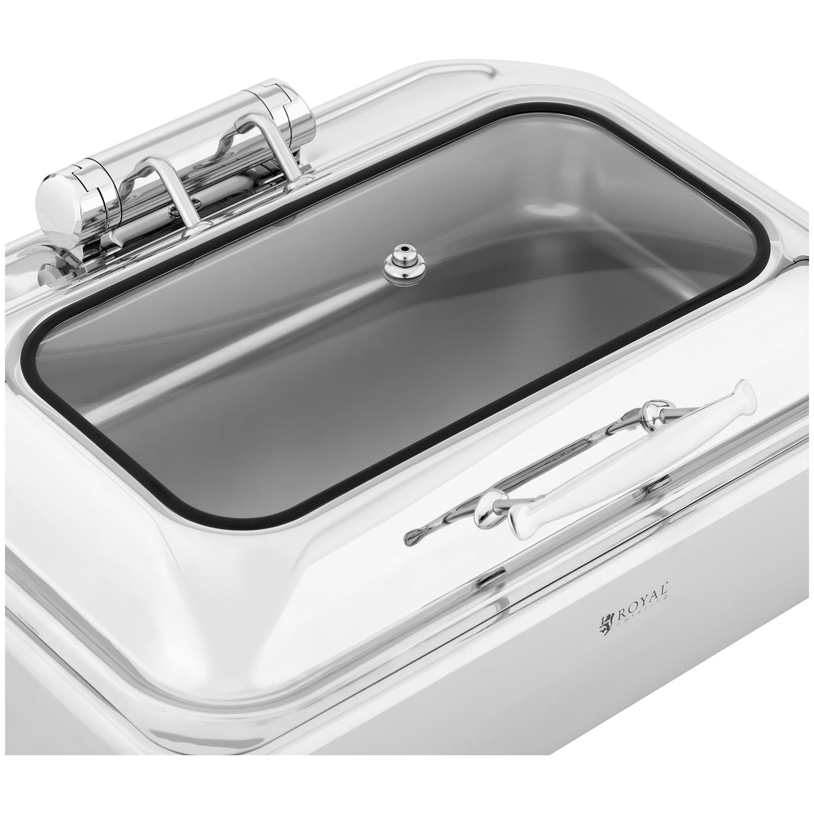 Royal Catering Chafing Dish Calentador De Buffet RCCD-RT6_9L (Material: Acero Inoxidable, Vidrio Templado, Capacidad: 8,5 L, 1 contenedor de Calentamiento GN 1/1)