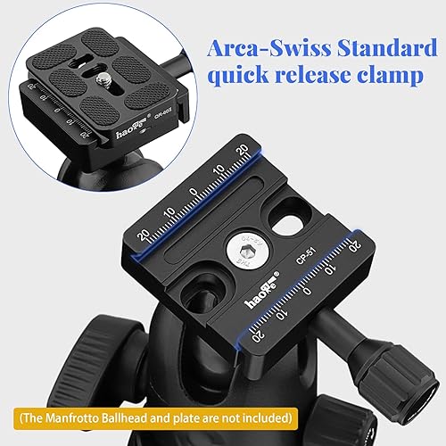 Miniatura 5 de Haoge CP-51L 1.969 in Tornillo Perilla Abrazadera Adaptador Montaje con Brazo Largo para Liberación Rápida Placa QR Cámara Trípode Cabeza Esfera