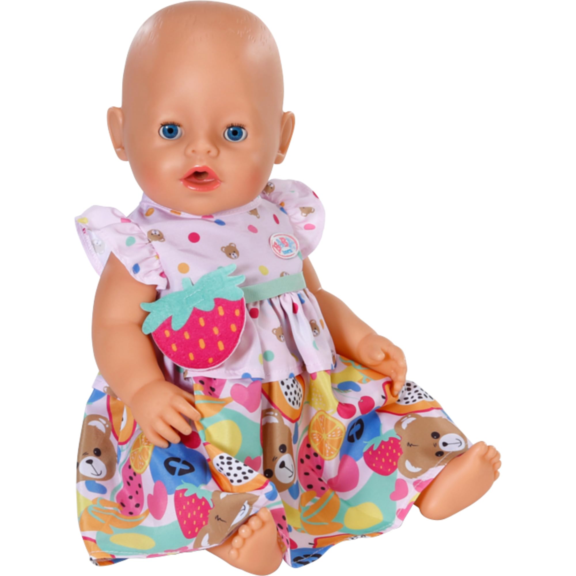 BABY born Sukienka owocowa, uroczy strój z paskiem z klamrą truskawkową dla lalek 43 cm, 838303 Zapf Creation