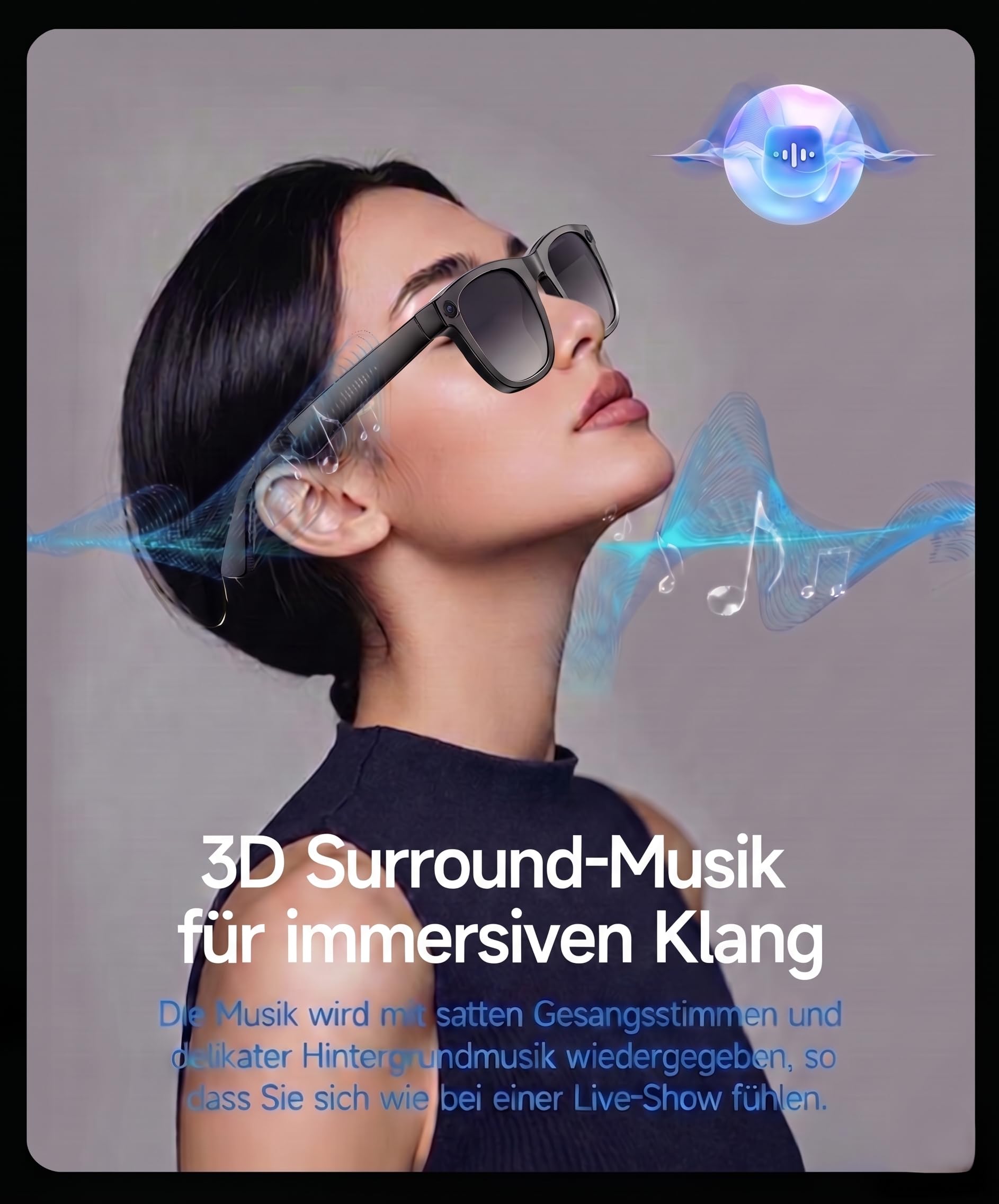 Smart Glasses con AI & Bluetooth, assistente vocale ChatGPT, protezione UV, Wi-Fi, traduzione in tempo reale in 89 lingue, fotocamera 2K, audio aperto, IP65 impermeabile, identificazione degli oggetti
