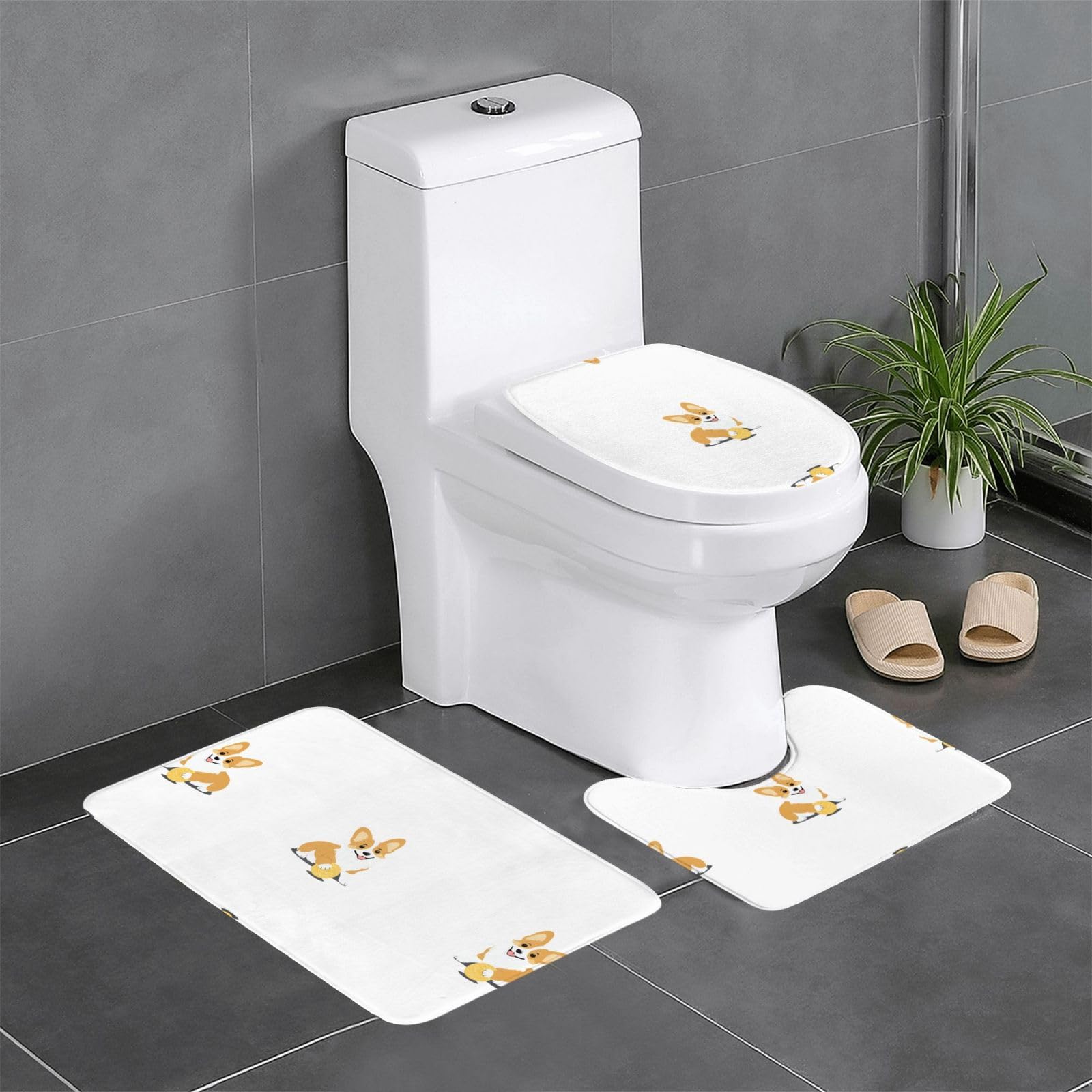 Tapis de bain antidérapant WHJDPP lot de 3 avec motif Corgi pour WC