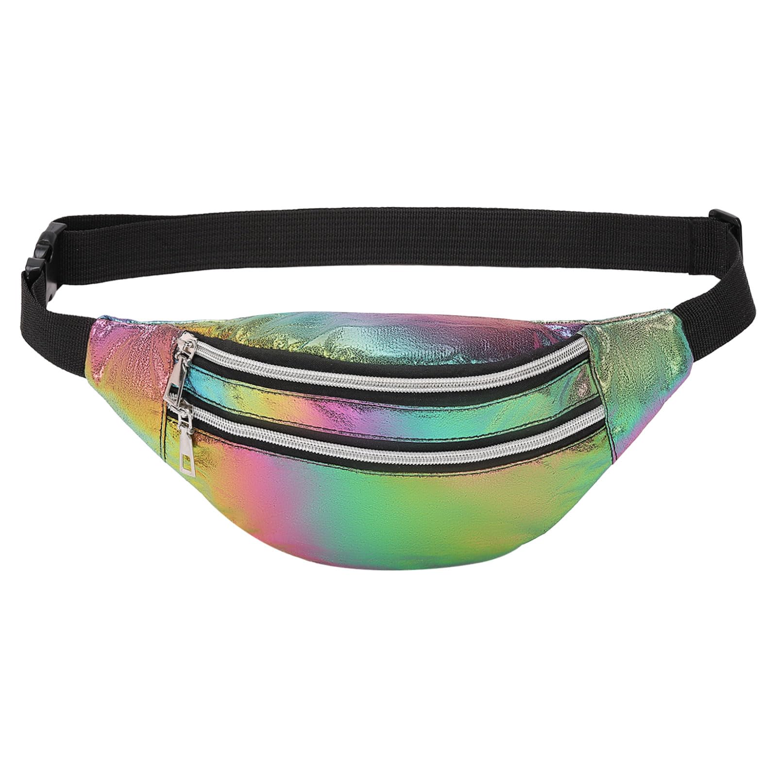 DTGN Holographic Fanny Pack for Women, Cute Waist Belt Bag, Crossbody Bag Water Resistant Fashion Small Bum Bag with Adjustable Belt for Running Hiking Shiny Multicolor