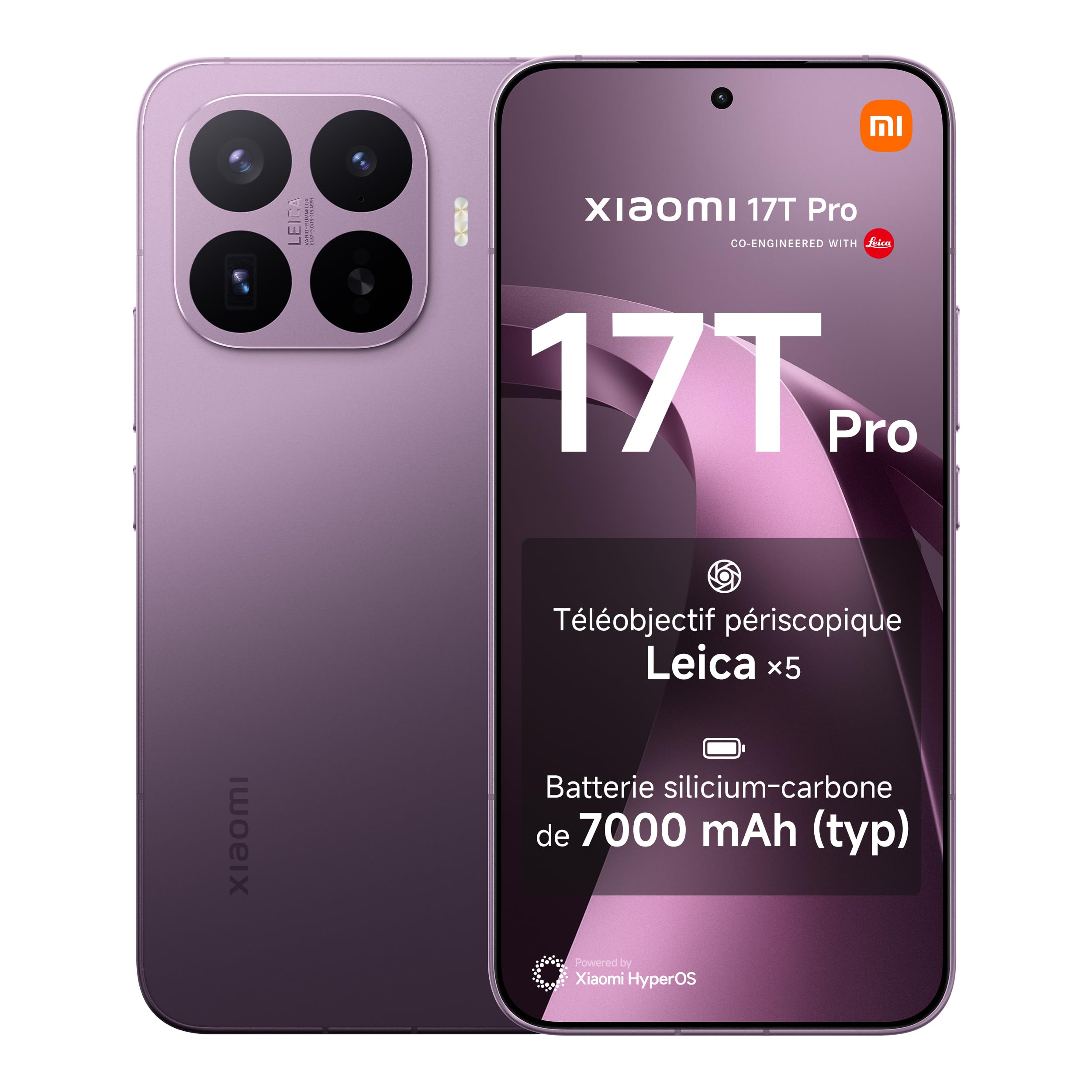 XIAOMI 17T Pro, Smartphone 12+1024 Go, écran Eye-Care 6,83" 144Hz, Batterie 7000mAh, Téléobjectif Leica x5, HyperCharge 100W, Violet, 1 an de Garantie supplémentaire