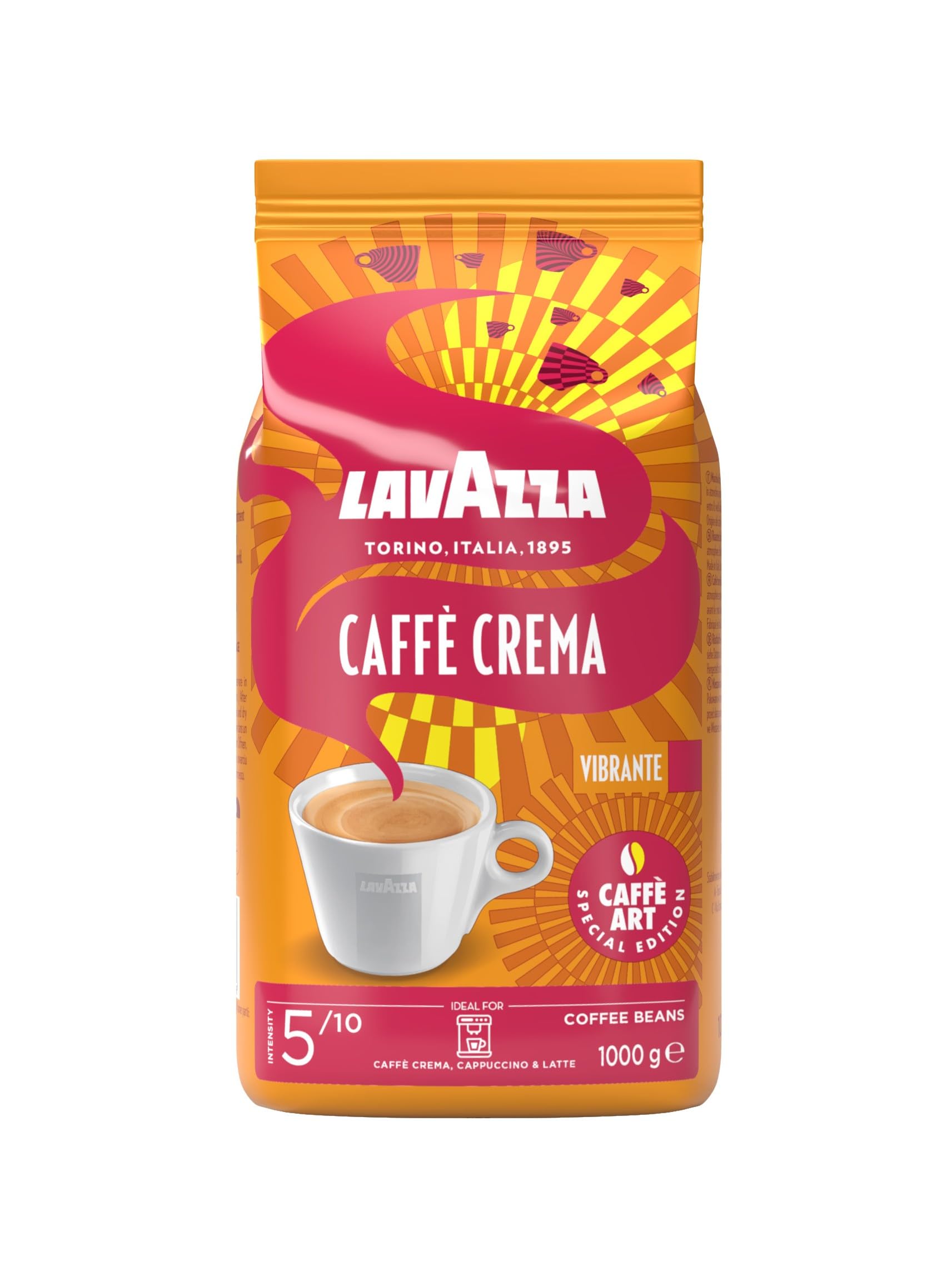 Lavazza, Caffè Crema Leggero, Kaffeebohnen, Ideal für Espresso-Kaffeemaschinen, mit Aromanoten von Kakao und Schokolade, Arabica und Robusta, Intensität 6/10, Mittlerer Röstgrad, 1 kg