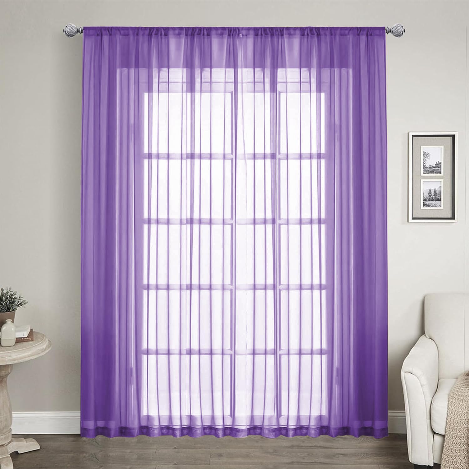 LOYOLADY Violet Sheer Curtains 102 inches Long 1 Panels Set Bedroom Sheer Curtains Sheer Curtain for Living Room 100" W x 102" L 100"W x 102"L (Pack of 1) Violet Sheer Curtains
