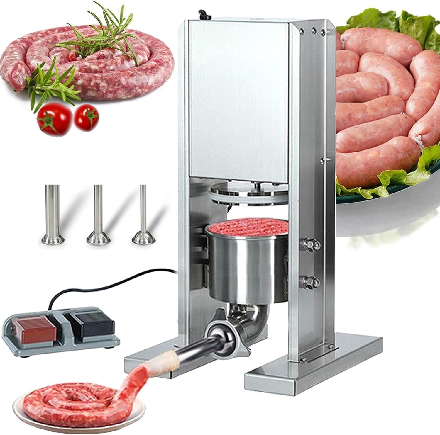 Sausage Stuffer | Stainless Steel Homemade Sausage Maker Vertical Meat Filling Kitchen Machine | Electric Meat Stuffers | Packed 3 Stuffing Tubes | Easy-to-Use, Large Capacity Sausage Maker