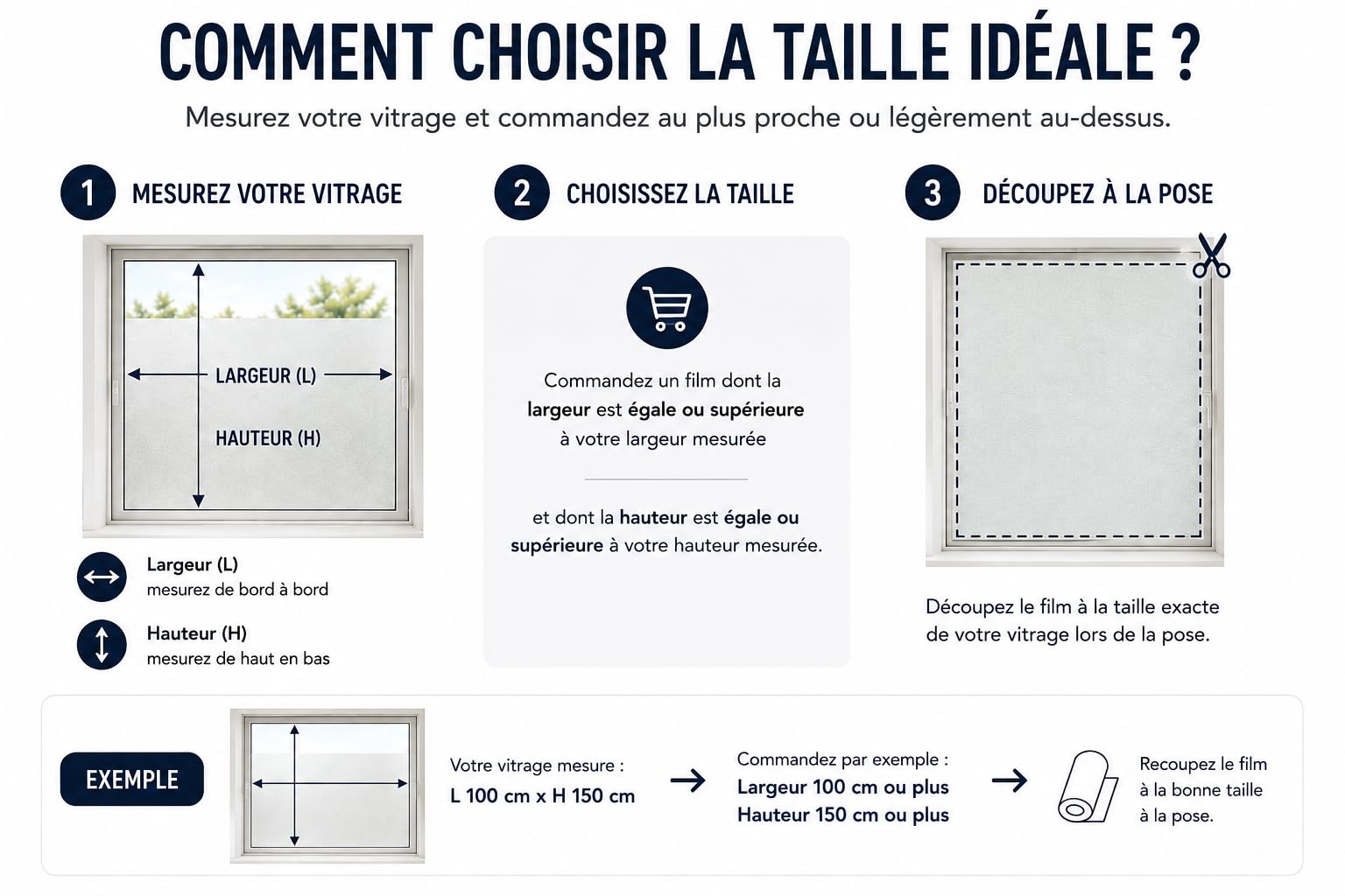 Film Dépoli Adhésif pour Vitre – Film Occultant Intimité Blanc Givré – Brise Vue Anti-Regard pour Fenêtre, Salle de Bain, Bureau et Porte Vitrée – Plusieurs Dimensions