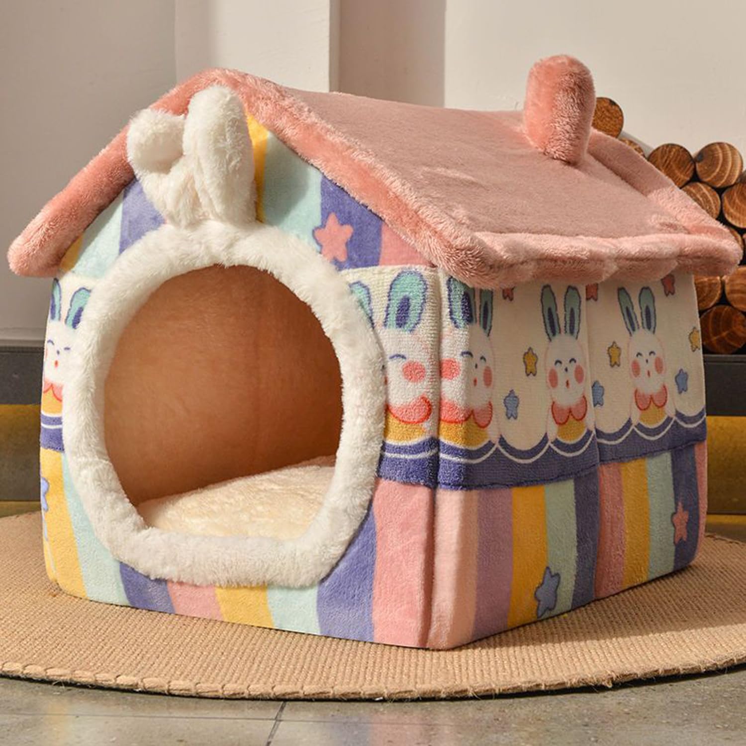 CutyPet Grotta Invernale Per Gatti E Cani Piccoli – Peluche, Cuscino Rimovibile, Antiscivolo, Beige