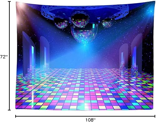 Miniatura 7 de BELECO Telón de fondo de tela de 9 x 6 pies para fiesta de discoteca vintage de los años 70, 80, 90, bola de discoteca, fondo de escenario azul,