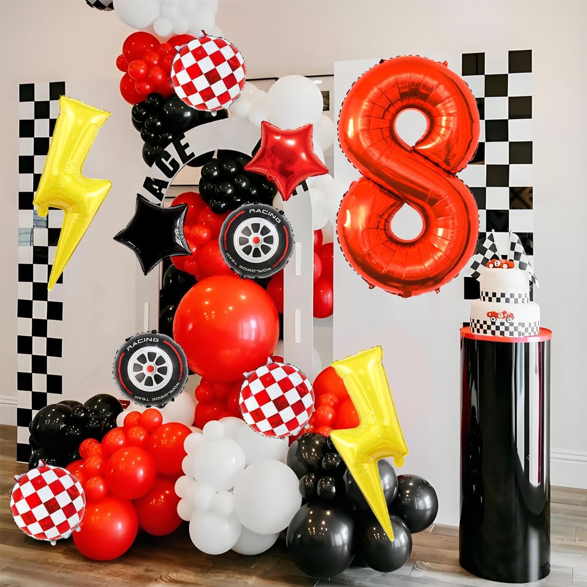Cartoon Race Car Balloons Birthday Party Decorations - 40 Inch Red Foil Number 8 Balloons - Large Lightning Balloons for 8rd Birthday Decorations for Boys - Race Car Themed Party Decor Supplies image 5
