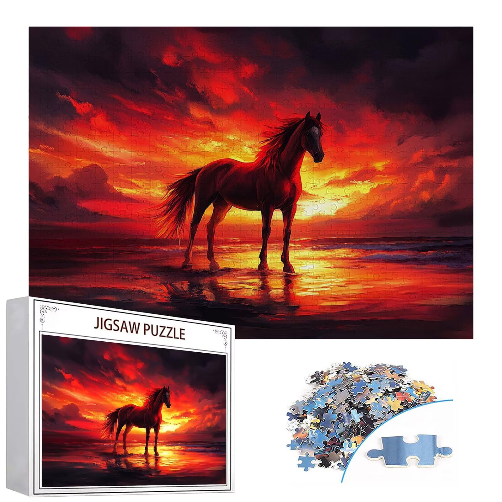 Puzzle 2000 elementów koń puzzle dla dorosłych plaża 100 x 70 cm unikalne rzemiosło klasyczne drewniane układanka 3D do rodzinnych gier aktywnych, układanka do samodzielnego wykonania nawet do