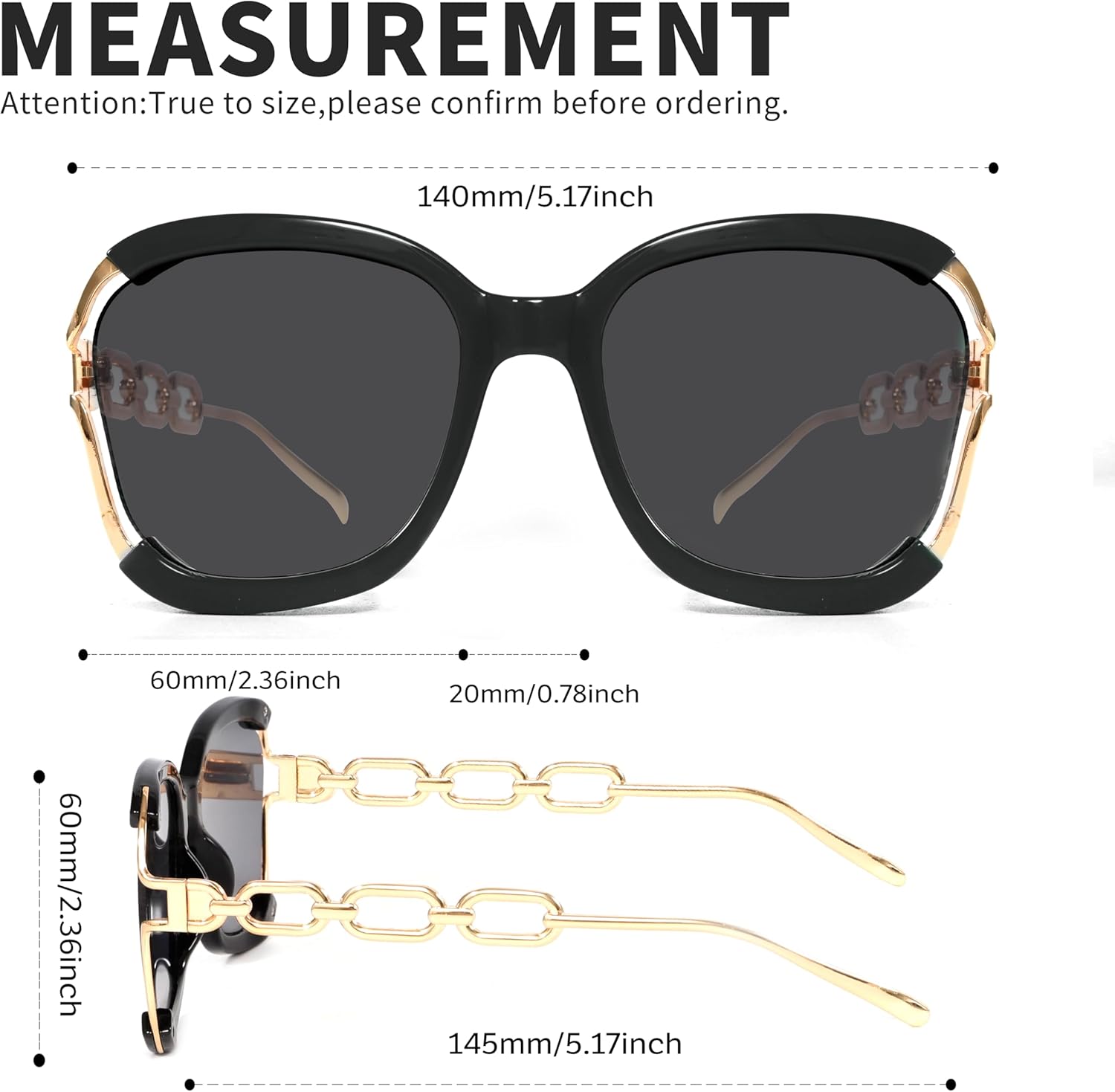 BOTEN Oversized Square Sunglasses for Women Men 70s Retro Big Frame Sun Glasses Fashion Luxury Chain Legs Sunnies - Image 4