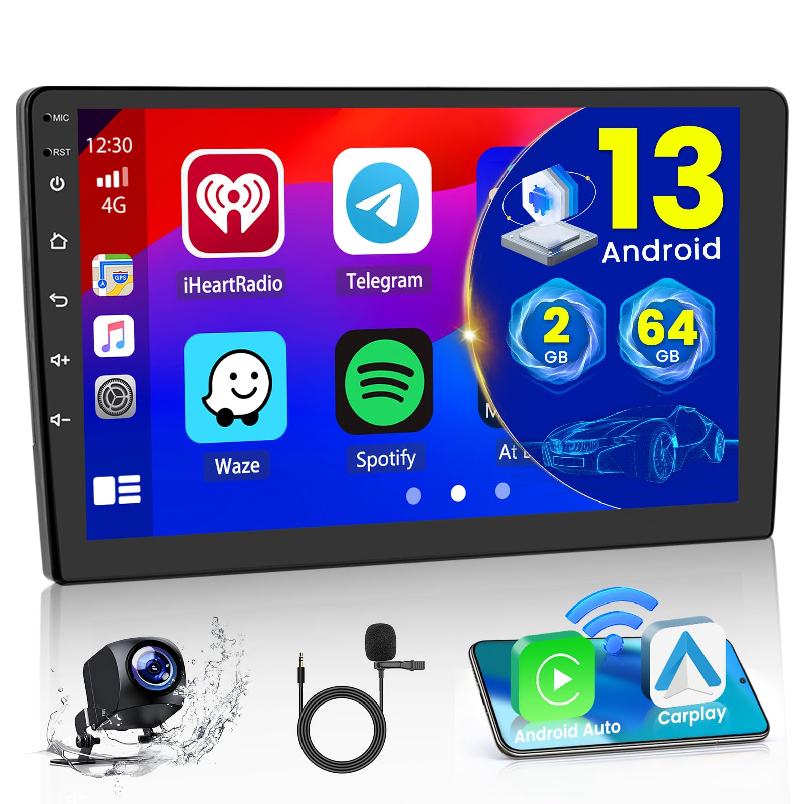 Android13カーナビ CarPlay Android Auto Amazon.com: 2+64GB Android 13 Double Din Car Stereo Wireless Apple