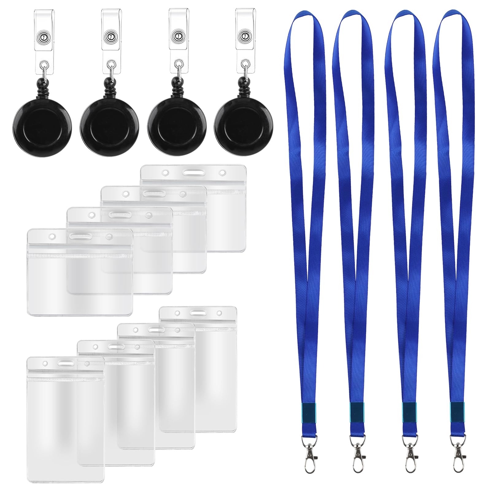 12 Ausweishülle mit Band Set, Kartenhalter Ausweishüllen, Ausweishalter mit Bands, Schlüsselanhänger Ausziehbar Badge Holder, Scheckkartenhülle mit Band(4 vertikal, 4 horizontal, 4 Bands, 4 Spule)