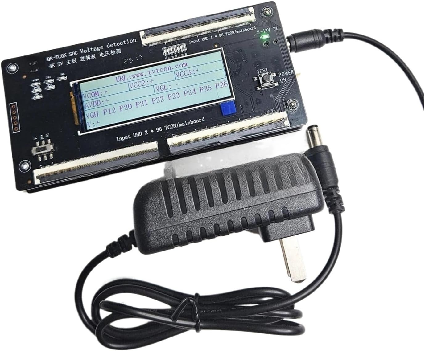 QK-TCON SOC 4K TV Logic Board Voltage Detection VGL VGH AVDDV COM Voltage Auto-Detection Maintenance Test Diagnostic Tool LCD(Tester with Power)