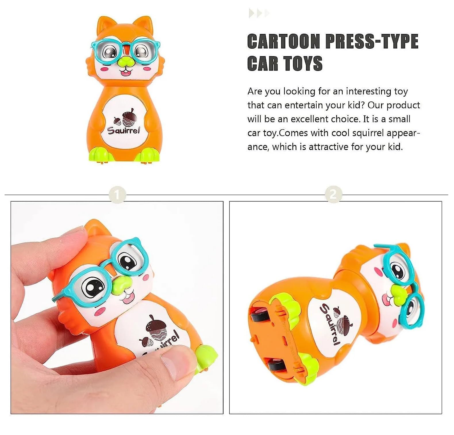 IndusBay® Cute Sliding Squirrel Car Press & Release Inertia Press Run Slide Mini Cartoon Squirel Wind Up Toys for Infant Toddler Boy Girl Toys for Kids, Green - Image 4 thumbnail