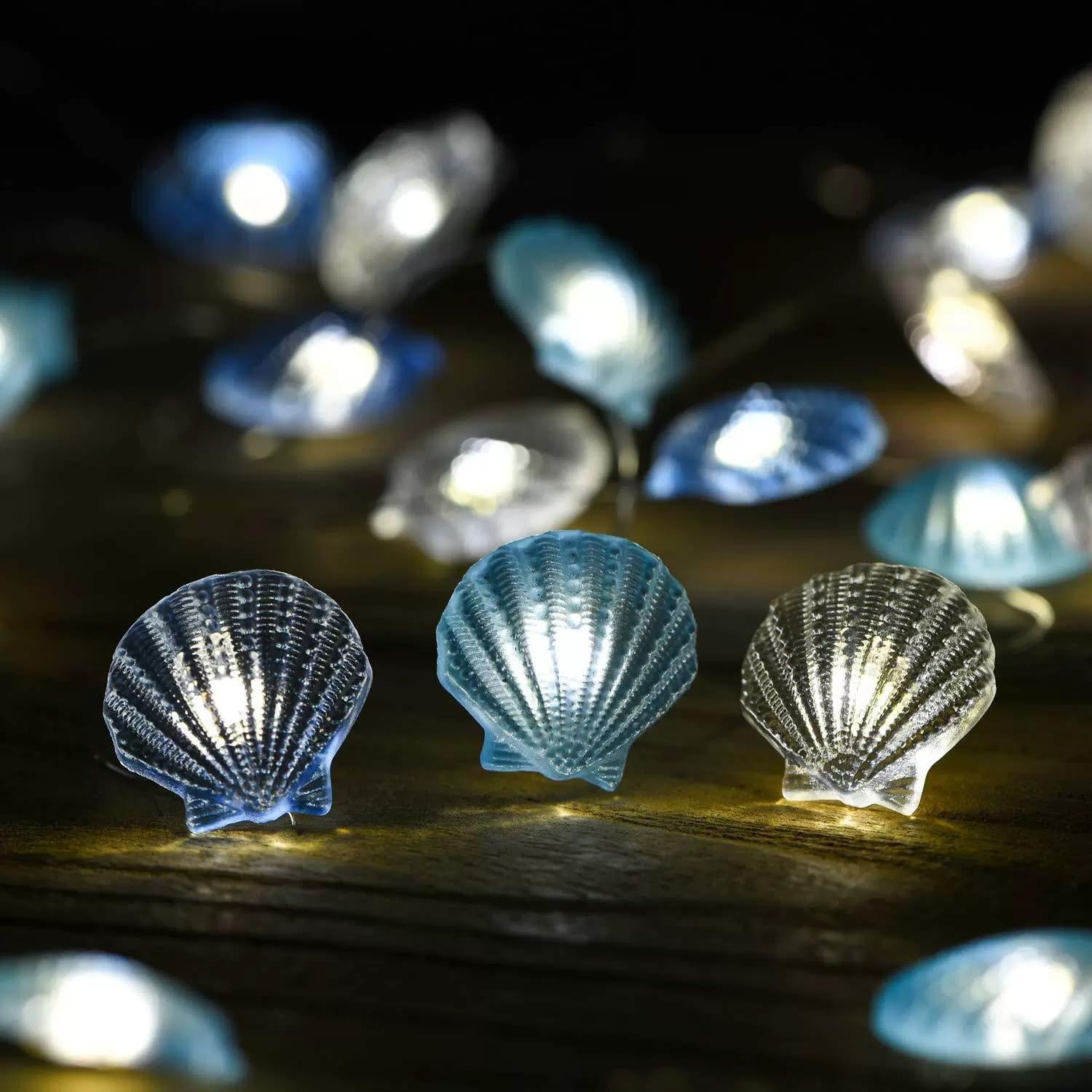 Fantasee Ocean Theme String Lights, 10ft 30 LED Battery Operated Marine Life Night Lights for Bedroom Home Indoor Outdoor Wedding Birthday Christmas Party Decor (3-Coloured Seashells, 10ft 30led)