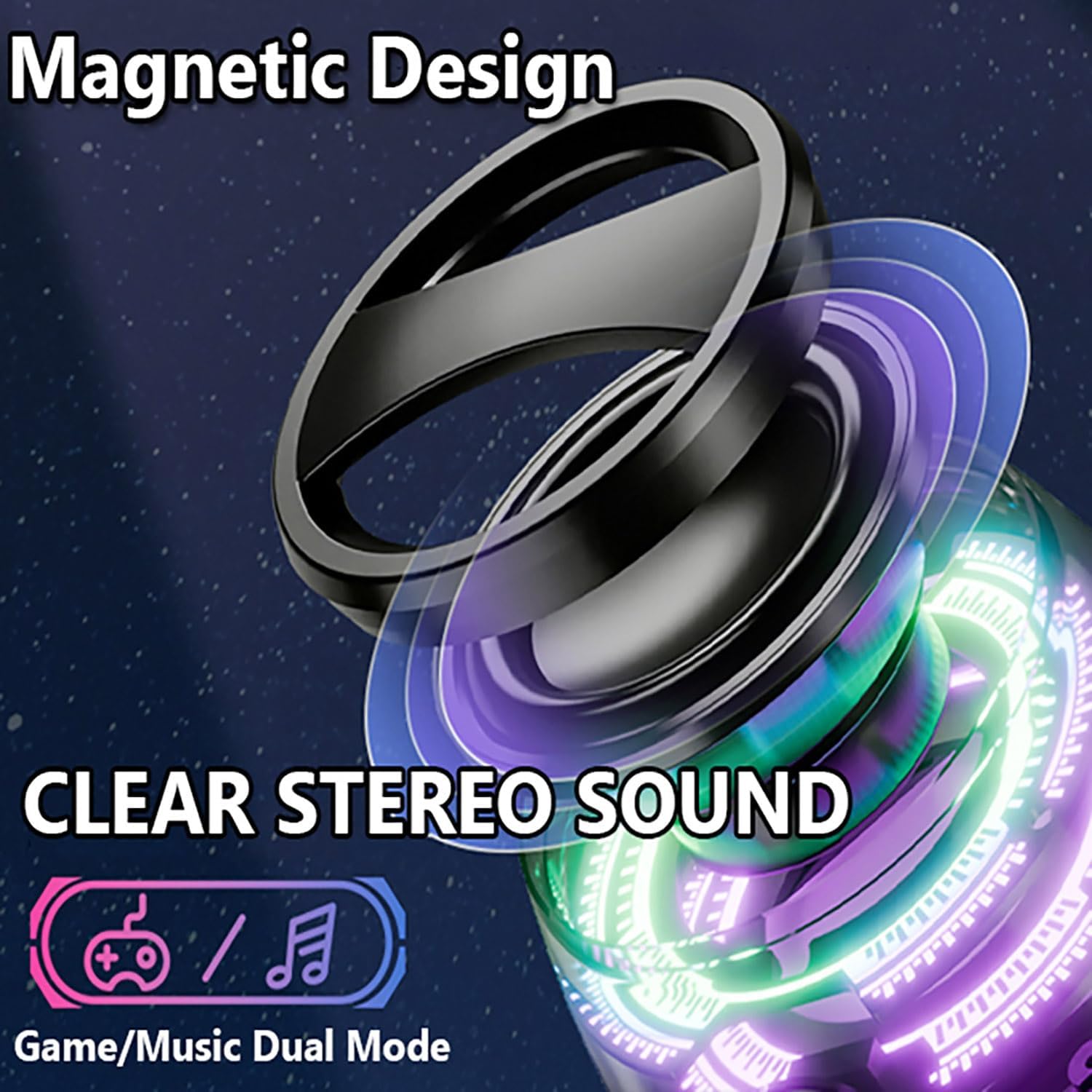 2 PCS Portable Wireless Bluetooth Mini Speakers with Stereo and LED Lights for Cycling Fitness Sports and Music Party, Magnetic Phone Holder Speaker. 2 Black
