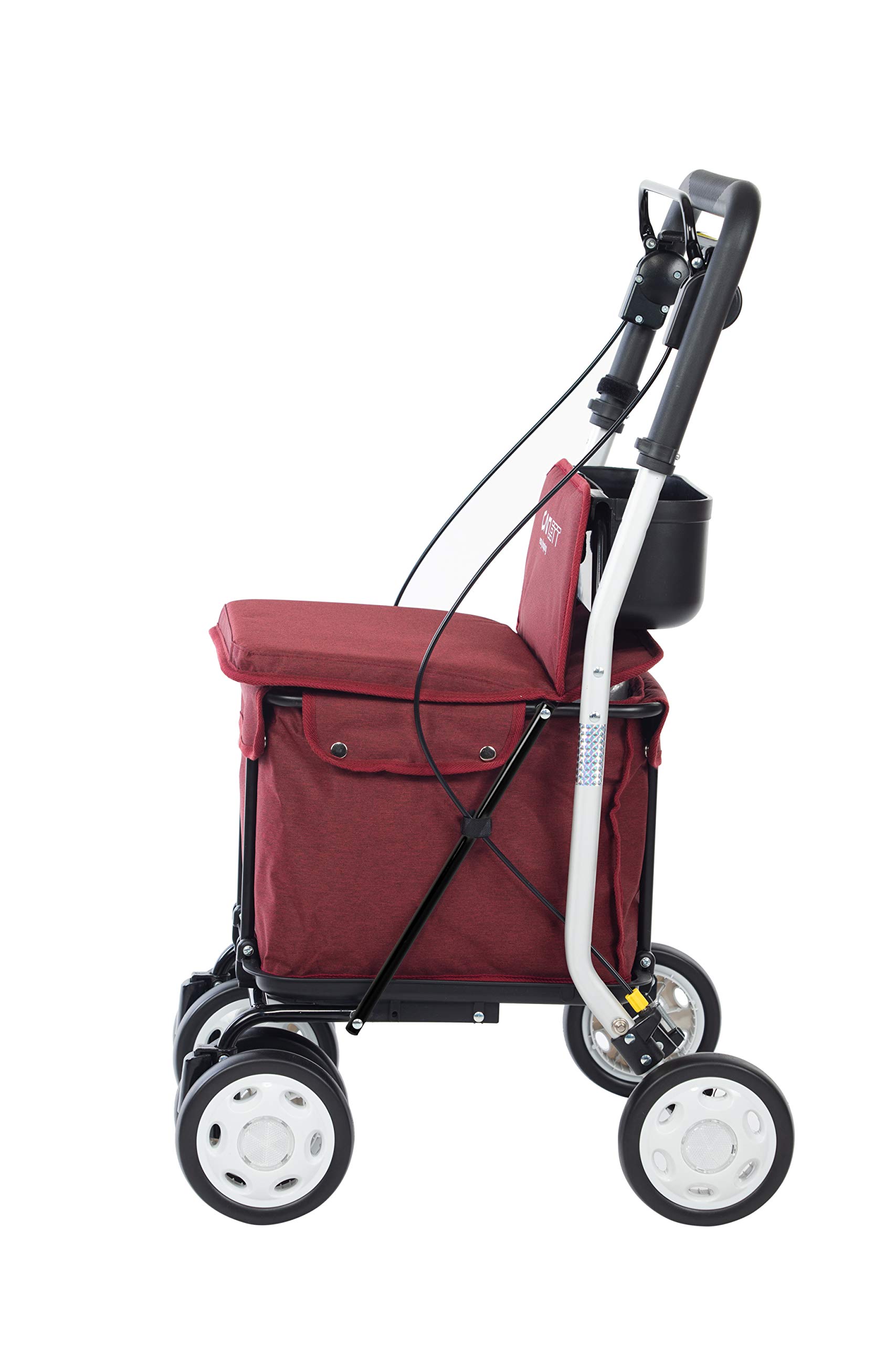 Carlett Rollator und Einkaufstrolley mit Sitz, EU-Medizinprodukt, 29 L Tasche bis 15 kg, Ablagefach, höhenverstellbarer Griff, faltbar, verstellbare Räder – Comfort, Blaue