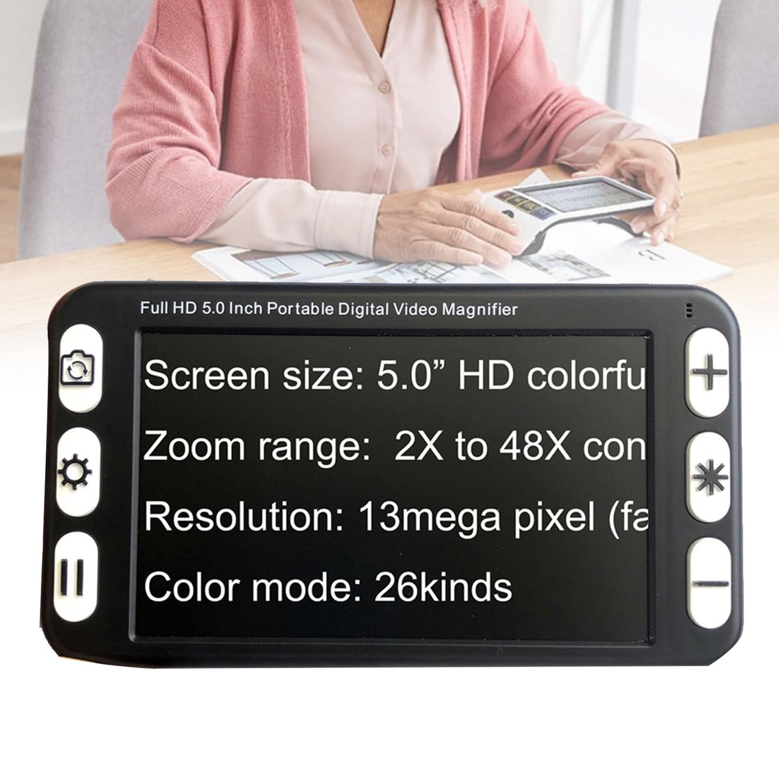 Lupa electrónica digital de 5 pulgadas, zoom de 2X-48X, lupa de video digital portátil, pantalla LCD, ayuda de video para personas con discapacidad visual, baja visión, daltonismo, ambliopía,Black