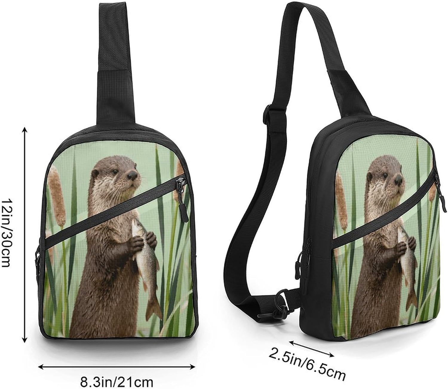 Otter with Cattail Crossbody Backpack Sling Bag
