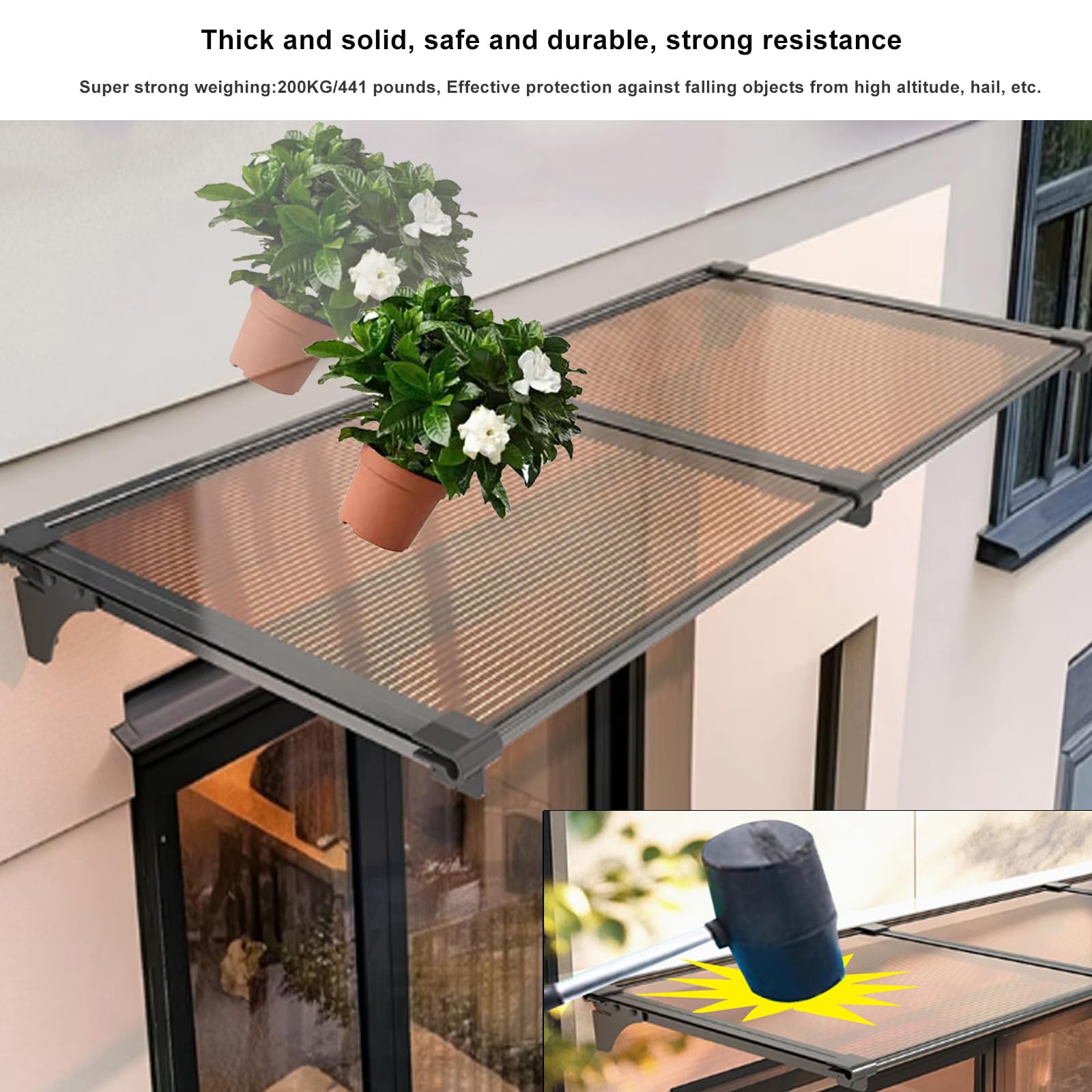 Auvent de Porte et Fenêtres en Aluminium,Toit Abri Contre la Pluie et UV,Marquise Solaire Abri,Marquise d'accueil en Polycarbonate,Couverture de Jardin Extérieur (80x180cm/31 x71)