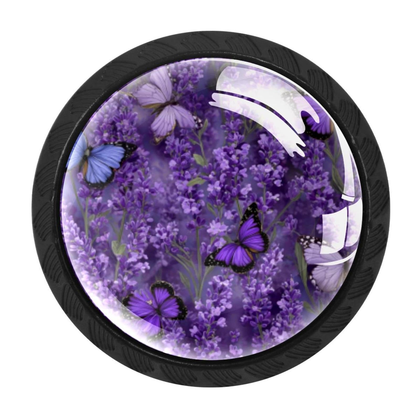 CHENZZZZ 4 Pack Black Lavender Butterfly Flowers Purple Floral (1) Cabinet Pulls Kitchen Cabinet Handles Ideal for Cabinet,Drawer,Cupboard and Wardrobe